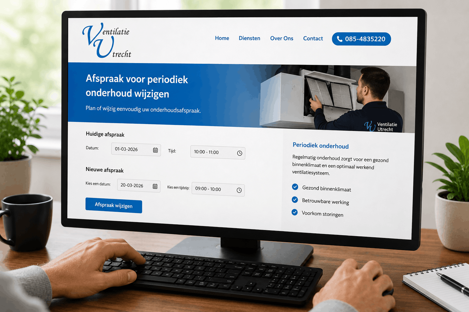 Onderhoudsafspraak wijzigen voor periodiek onderhoud door Ventilatie Utrecht