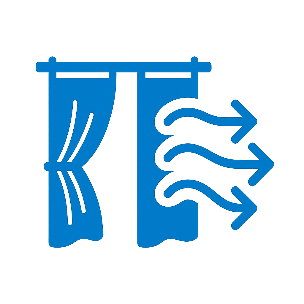 Icoon gordijnen blokkeren ventilatie