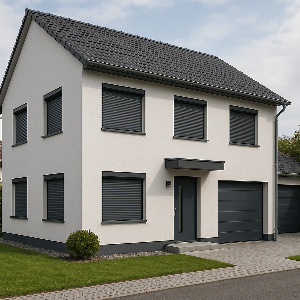 Rolluiken op witte woning