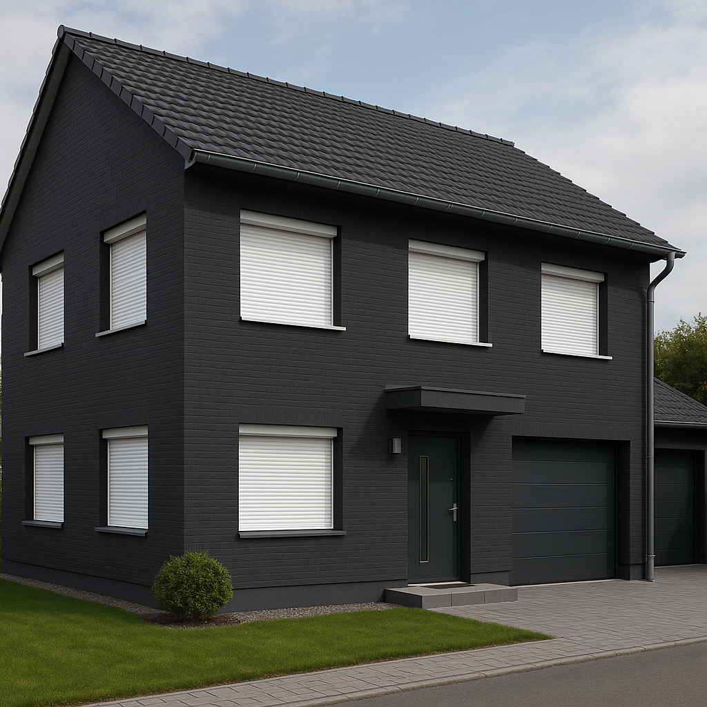 Rolluiken op zwarte woning